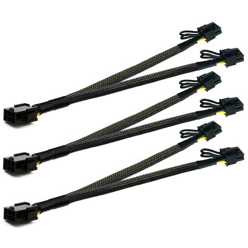 16 AWG PCI-e 6 Pin to Dual PCIe 8(6+2) Pin Graphics Card PCI Express Power Adapter GPU VGA Y-Splitter Extension Cable Video Card Sleeved Power Cable 16-inches (3 Pack) TeamProfitcom