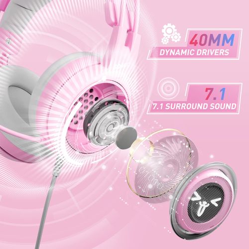 SOMIC G951rosa Rose Kat Gaming Headset Headphones with Virtual 7.1 Blades and LED Light, Microphone for Computer, PS4, Laptop to Girlfriend, Wife (USB Plug) USB Socket Rose