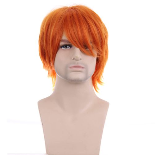 RightOn 12 Inches Dark Orange Wig Short Wig Ginger Wig Cosplay Wig for Costume Party and Dress Up Short Wig for Men and Women Halloween Wigs with Wig Cap