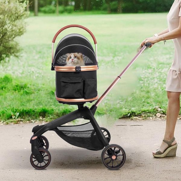 CLARFEY Folding Pet Stroller Small Medium Dog 4 Wheels Cage Puppy Carrier Jogger