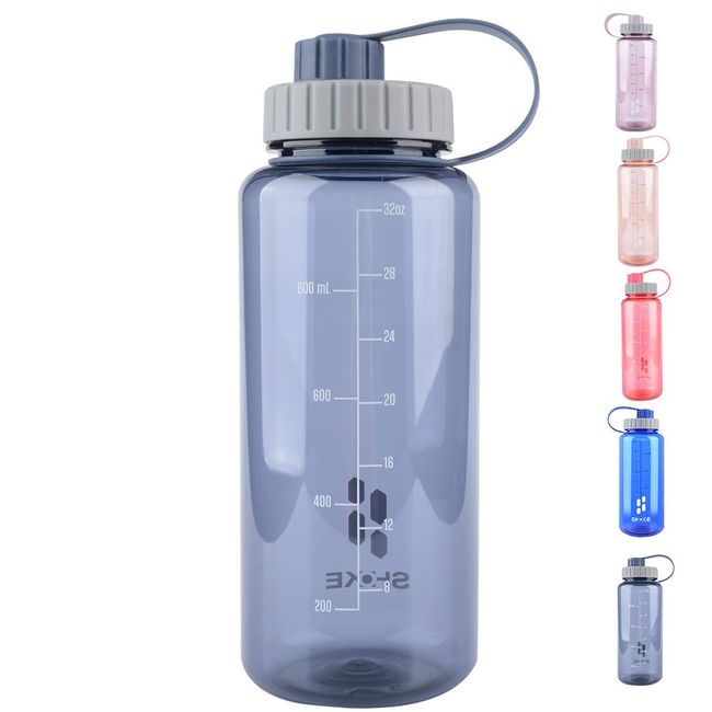 SHOKE 1 Liter Water Bottle, 32oz BPA Free Non-Toxic Tritan Wide Mouth Leakproof Large Sports Water Bottles with Handle, Gym Space Cup For Fitness Yoga Workouts Hiking with Sponge Bottle Brush