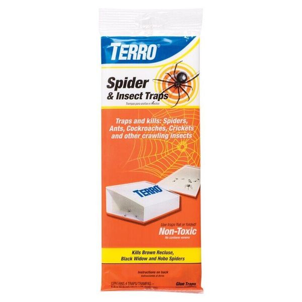 Terro Spider & Insect Traps Non-Toxic 4 pk Glue Traps Use Flat Or Folded