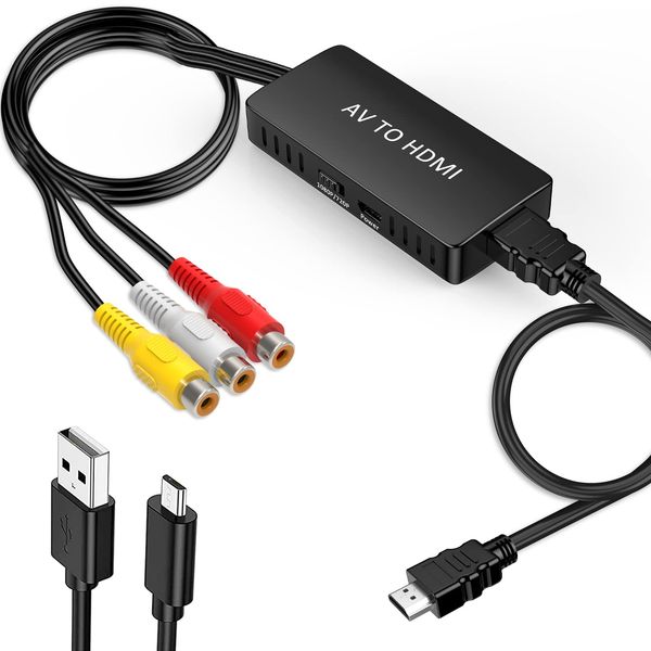 faersi HD RCA auf HDMI Konverter,1080P AV zu HDMI Adapter für WII/WII U/N64/PS2/PS3/Xbox/VHS/VCR/DVD, Unterstützt PAL/NTSC Cinch auf HDMI Adapter