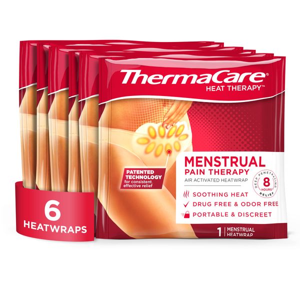 ThermaCare Portable Menstrual Heating Pad, Period Therapy Heat Patches for Cramps (6 Count)