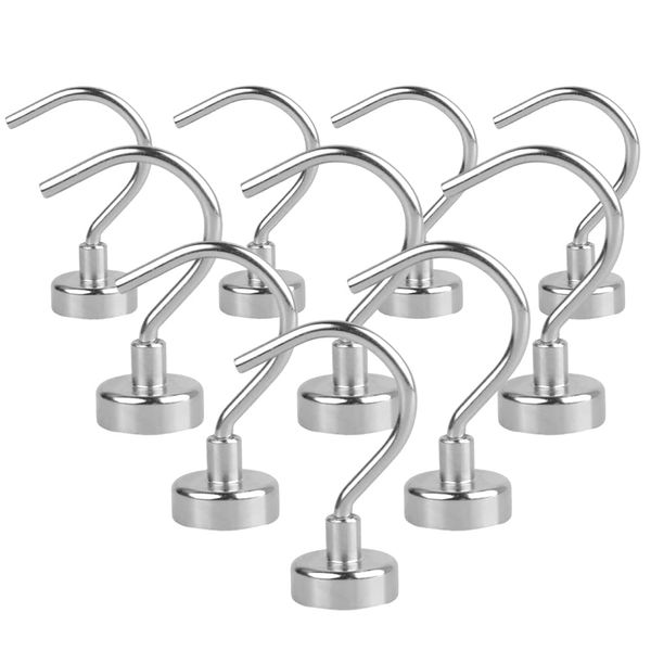 MAGHUNT [Set of 10] Magnetic Hooks, Strong Magnetic Hooks, Diameter 0.7 inches (20 mm), Vertical Load Capacity 26.5 lbs (12 kg), Kitchen Storage, Key Holder, For Office, Work, Bathroom, Outdoor, Wall Hanging (D20mm)