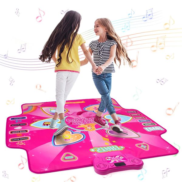 JoyRapt Dance Mat for Kids 4-8 Ages, 6 Light-up Buttons Bluetooth Dance Mat Girls Toys for 8-10, 7 Game Modes Birthday for Teen Girls Dancing Play Mat (pink1)