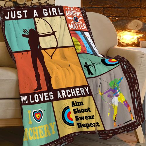 Archery Blanket Just a Girl Loves Archery Throw Blankets for Kids Teens Adults Warm Soft Lightweight Plush Sports Archery Target Print Fleece Flannel Throws Bedding Gifts for Girls 50"x40"