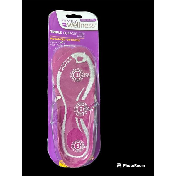 Family Wellness Women Triple support Gel Insoles Advanced Orthotic 1 PR SZ 6-10