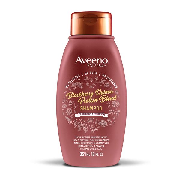 Aveeno Blackberry Quinoa Protein Blend Sulfate-Free Shampoo for Color-Treated Hair Protection, Daily Strengthening & Moisturizing Shampoo, Paraben & Dye-Free, 12 Fl Oz