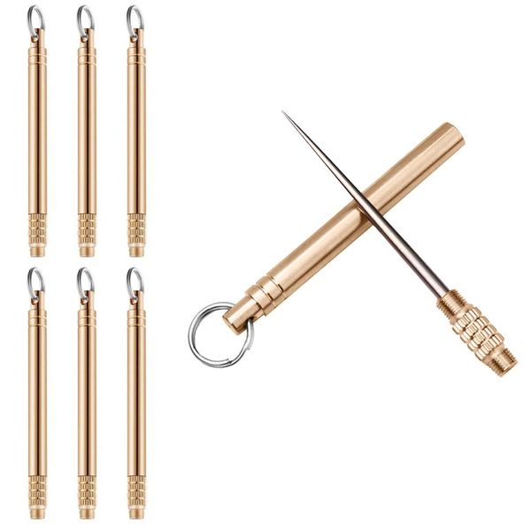 6 Pieces Metal Pocket Toothpick, Portable Titanium Toothpicks with Toothpick Holder, Keychain Brass Pocket Toothpicks, Reusable Metal Toothpick for Outdoor Travel