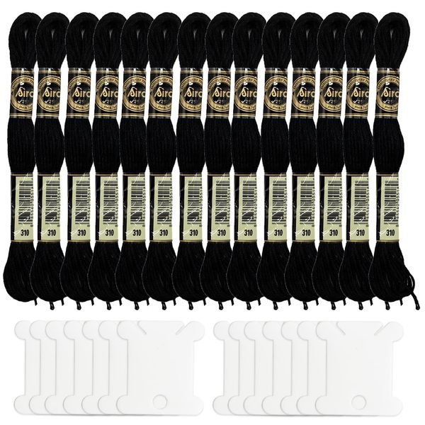 SZXMDKH Black Embroidery Threads,Black Cross Stitch Thread Black Series Cross Stitch Floss (14 Skeins Per Pack)