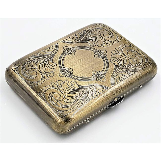 Classic Metallic Double Sided King Cigarette Case - Shorter Than 100's (Antique Brass)