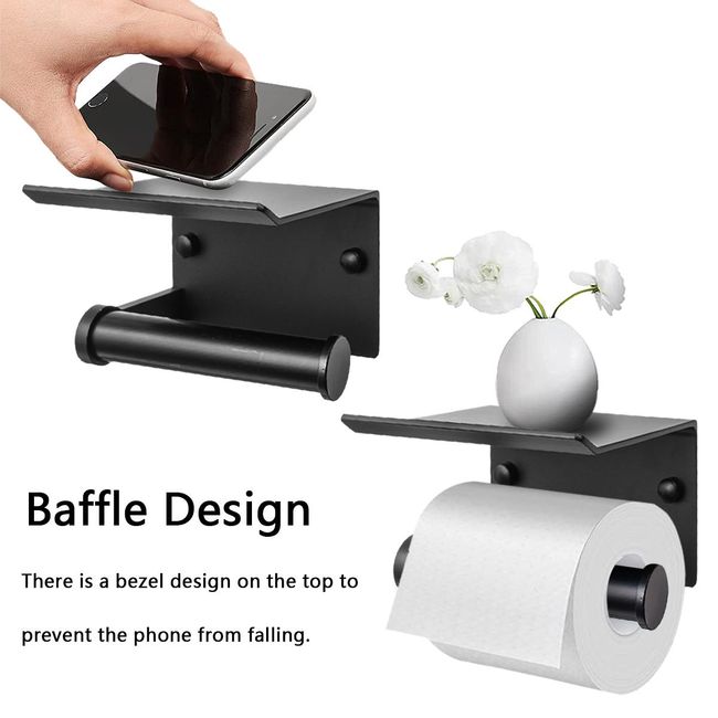 Wall Mounted Toilet Paper Holder with Phone Shelf, Space Aluminum