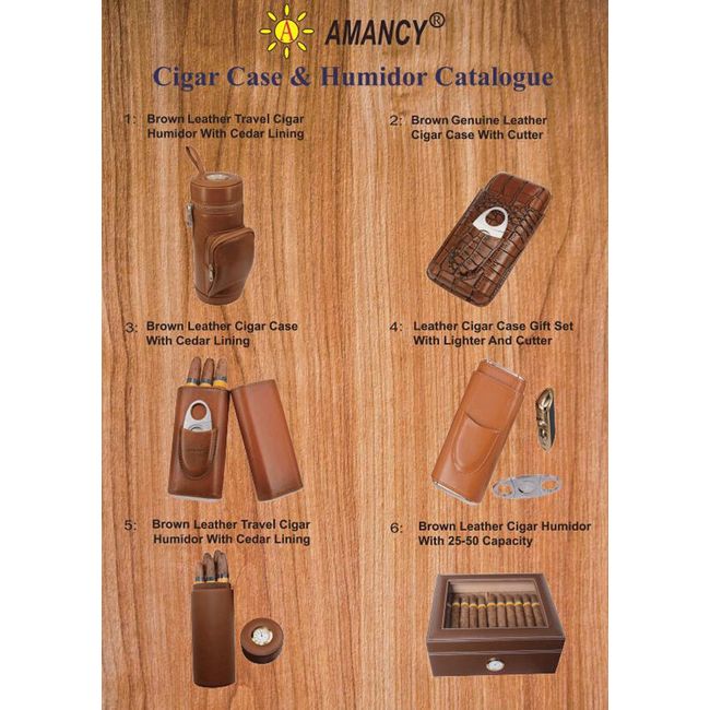 AMANCY Handcrafted Classic Black Leather 4 Cigar Travel Case Humidor with  Cutter and Lighter Great Cigar Accessory Gift Set