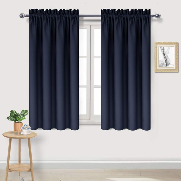 DWCN Navy Room Darkening Blackout Curtains - Thermal Insulated Privacy Energy Saving Window Curtain Drapes 38 x 45 inch Length, Set of 2 Bedroom Living Room Curtains