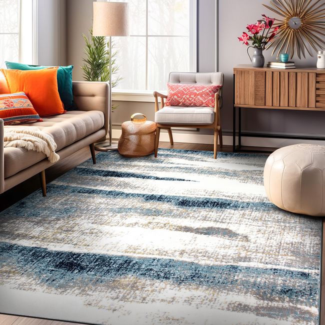 Rugshop Area Carpets Contemporary Abstract Waves Turkish Rugs Area Rug Blue 3x5