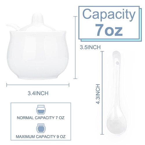 Swetwiny Ceramic Sugar Bowl with Lid and Spoon, Porcelain Salt Storage Jar, White Seasoning Container for Home and Kitchen, 7 Ounces (White)