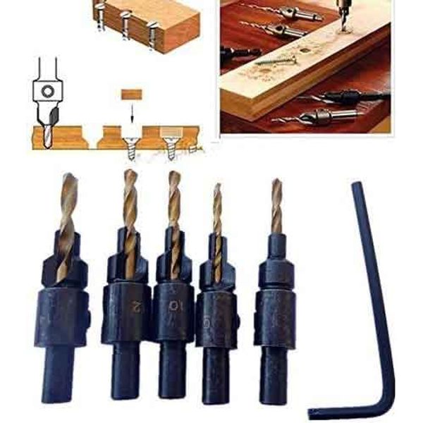 zmart Woodworking Countersink Drill Bit Set Screw Size #6#8#10#12#14 Pilot Hole