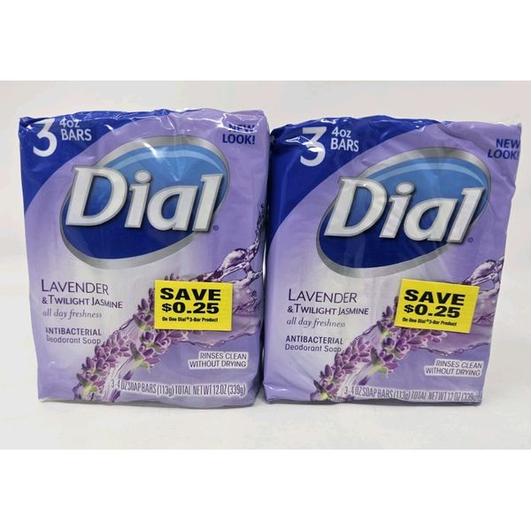 2 Pack Dial Calm & Soothe Antibacterial Bar Soap Lavender & Jasmine Scent 6 Bars
