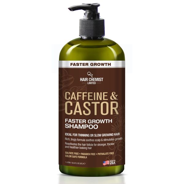 Hair Chemist Caffeine and Castor Faster Growth Shampoo 33.8 oz. - Hair Shampoo for Faster Hair Growth, Sulfate Free Shampoo