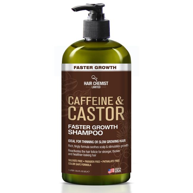 Hair Chemist Caffeine and Castor Faster Growth Shampoo 33.8 oz. - Hair Shampoo for Faster Hair Growth, Sulfate Free Shampoo