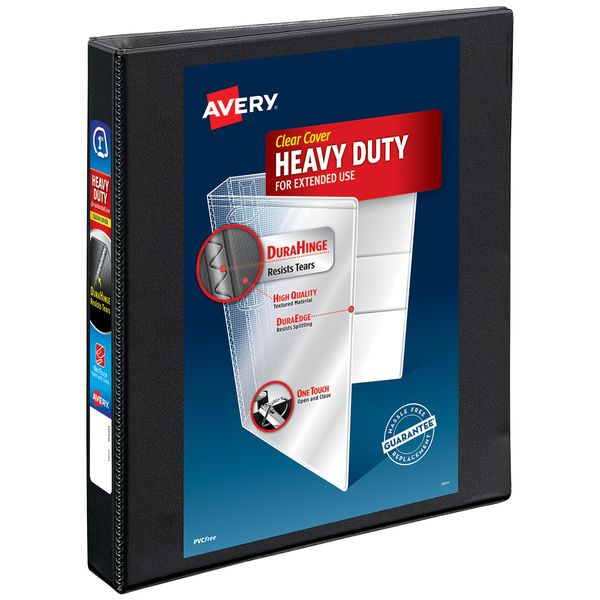 Avery Heavy-Duty View 3 Ring Binder, 1" One Touch Slant Rings, Holds 8.5" x 11" Paper, 1 Black Binder (05300)