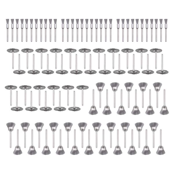 Mixiflor 99 Pcs Wire Brushes Set,Steel Wire Wheels Pen Brushes Set Kit Accessories for Rotary Tool-1/8"(3mm) Shank