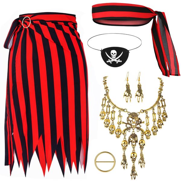 Vifcotlyp Women Pirate Costume, Pirate Costume Accessories for Women Pirate Accessories Pirate Outfit Women Pirate Accessories with Pirate Skirt Pirate Head Scarf Pirate Necklace for Halloween