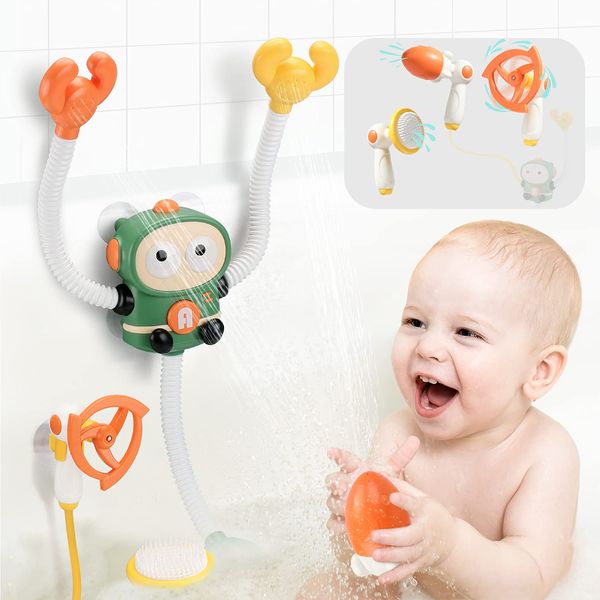 JoyGrow Bath Toys Electric Shower Head with Double 360° Rotatable Sprinkler and 3 PCS Different Spraying Sprinkler Bathtub Water Toy for Baby Kids