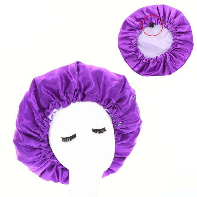 Satin Bonnet Sleep Bonnet Cap - Extra Large, Double Layer, Reversible, Adjustable Satin Cap for Sleeping Hair Bonnet (Purple)