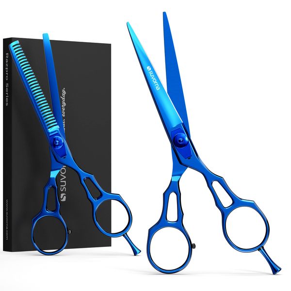 Suvorna 5,5 zoll haarschere friseurschere - haarschneideschere set - hair cutting scissors -barber scissors - friseur schere - Ausdünnen Schere. Exklusiv für Damen/Herren, Salongebrauch (2-teilige)