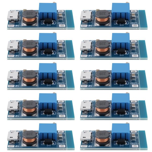ECSiNG 10Pcs DC-DC Adjustable Boost Step-Up Module Micro-USB 2A Voltage Regulator 2V-24V to 5V-28V