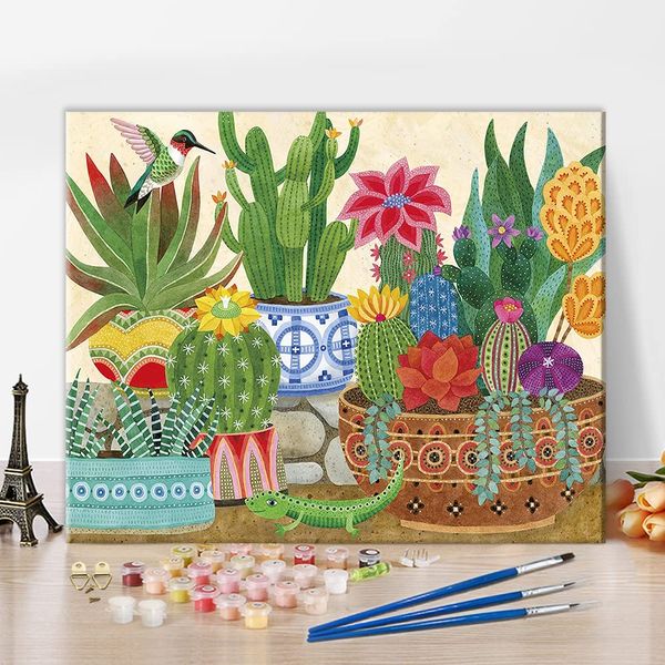 TISHIRON DIY Oil Painting by Numbers Succulent Plants Paint by Numbers for Adults Beginner Kids with Brushes and Acrylic Pigment for Home Wall Decor 16 x 20 Inches