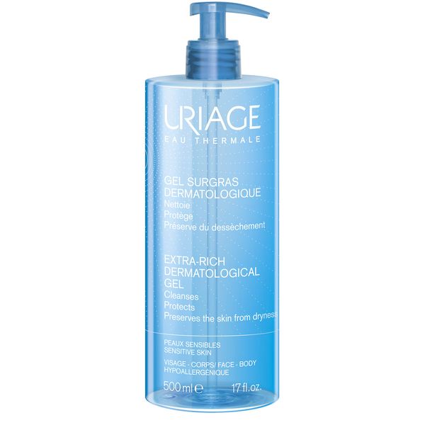 Uriage Extra Rich Dermatological Gel 17 fl.oz. | Fresh and Extra Gentle Cleansing Gel for Face and Body that Leaves Skin Soft, Moisturized and Comfortable | Preserves the Skin from Dryness