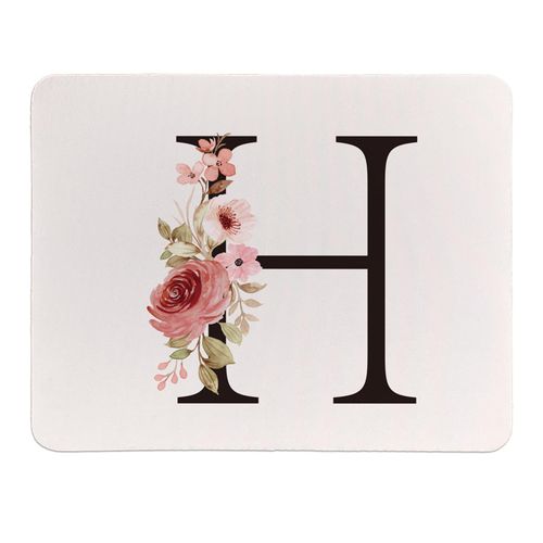Rusenbao Custom Floral Mouse Pad, Cute Pink Flower Personalized Mouse Pad for Women, Customizable Initial Non-Slip Rubber Base Small MousePads for Desk Wireless Mouse, Laptop, 9.5x7.9 Inch(Letter H)