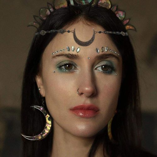 Urieo Gypsy Moon Headpiece Bronze Beads Head Chain Crescent Festival Halloween Costume Hair Accessories Headband Jewelry for Women and Girls