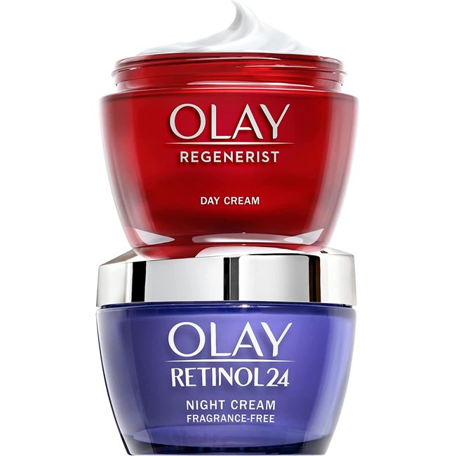 Olay Retinol 24 Night Cream + Olay Regenerist Face Cream, Moisturiser Face Women Skin Care Sets & Kits, 2x 50 ml