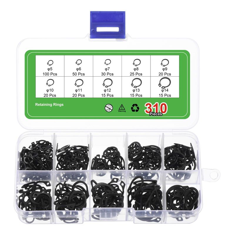 sourcing map 310 Pcs External Retaining Rings, 10 Sizes 65Mn Carbon ...