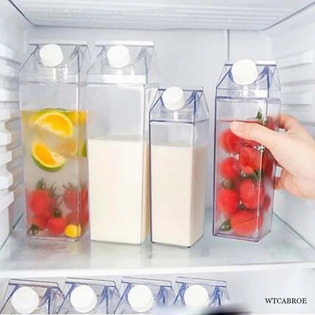 Milk Carton Water Bottles Square Milk Container For Refrigerator Milk  Carton Water Bottle Clear Transparent Drinking Cup - AliExpress