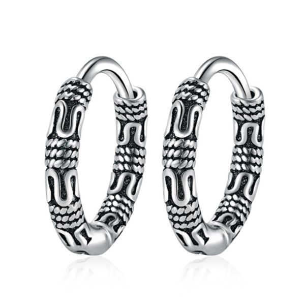 WSZJLN Black Vintage Cool Big RoundIndian Boho 925 Sterling Silver Hoop Earrings For Men Women Trendy Thick Jewelry