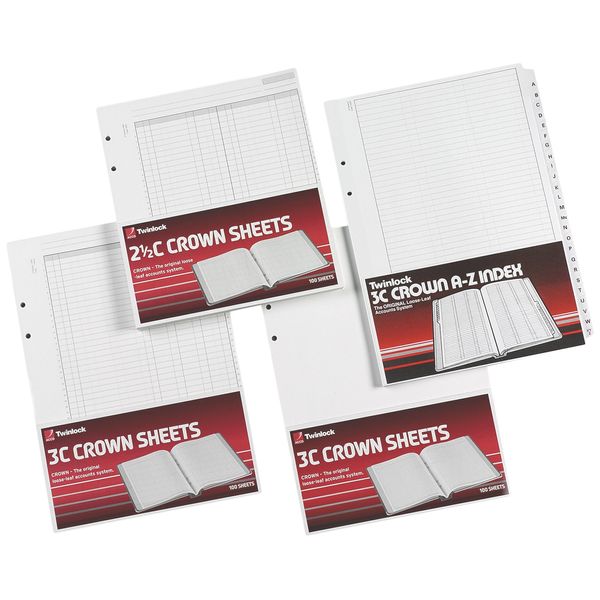 Rexel Twinlock Crown 3C Refill Sheets Double Ledger (Pack of 100 Sheets), White