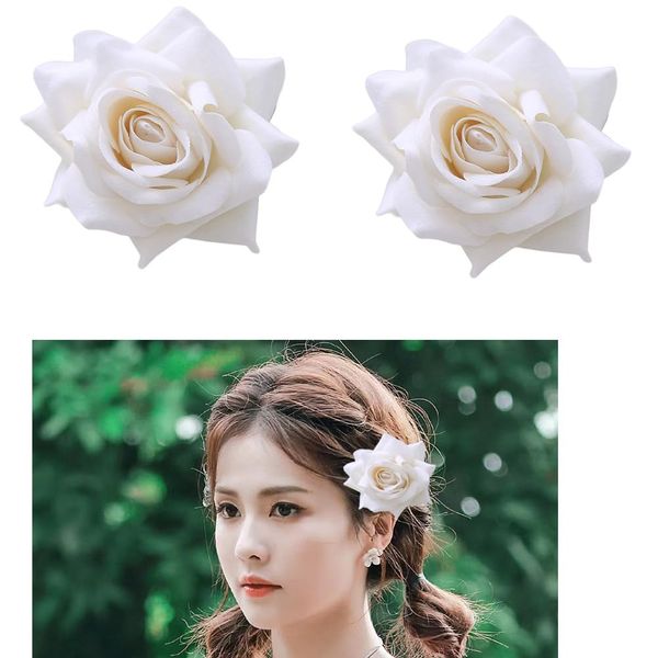 White Rose Flower Hair Clips for Women Rose Brooches Flower Hair Clip Rose Floral Brooch Pins for Women Roses Flowers Hair Barrettes White Flower Hair Accessories 2 Pcs