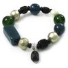 Avalaya Glass/Ceramic/Plastic Beaded Charm Flex Bracelet in Teal/Green/Black - Size M