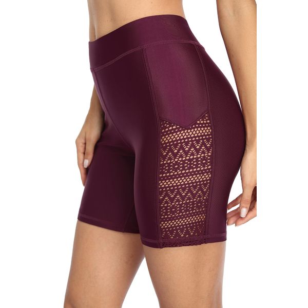 Attraco Damen Badeshorts Hohe Taille kurze Badehose Schnell Trocknendes Wassersport Boardshorts Schwimmhose Schwimmshorts Winerot L