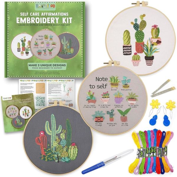 CRAFTILOO Learn The Stitches Cactus Self Care Embroidery kit for Beginners..SH2