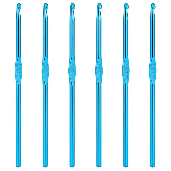 6Pcs Aluminum Crochet Hook 5mm, Knitting Needles Craft Yarn, US Size H (Size 8) Crochet Hook for DIY Craft, Gold Crochet Needles for Knitting Scarf(Blue)