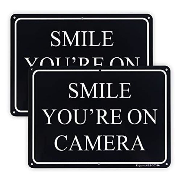 2 Pack Smile You're On Camera Sign Video Surveillance Sign 10"x 7" .04" Alumi...