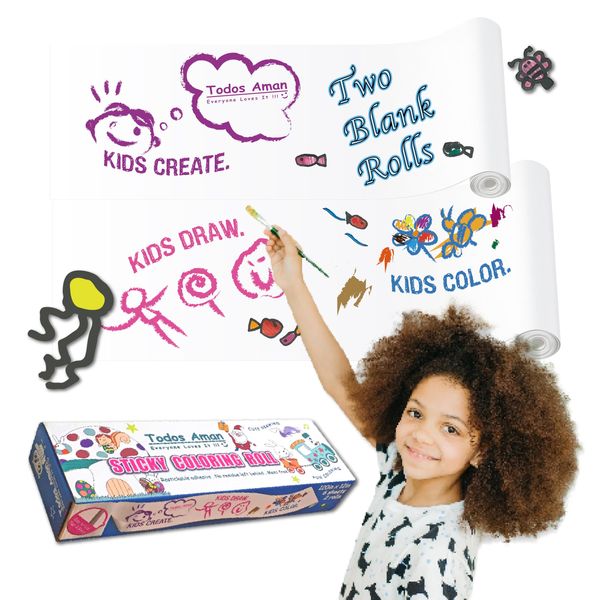 Todos Aman DIY No Mess Restickable Sticky Coloring Drawing Paper Roll, Fun Relaxing Therapeutic Activity for Toddlers, Kids, Adults (2-Blank-Rolls)