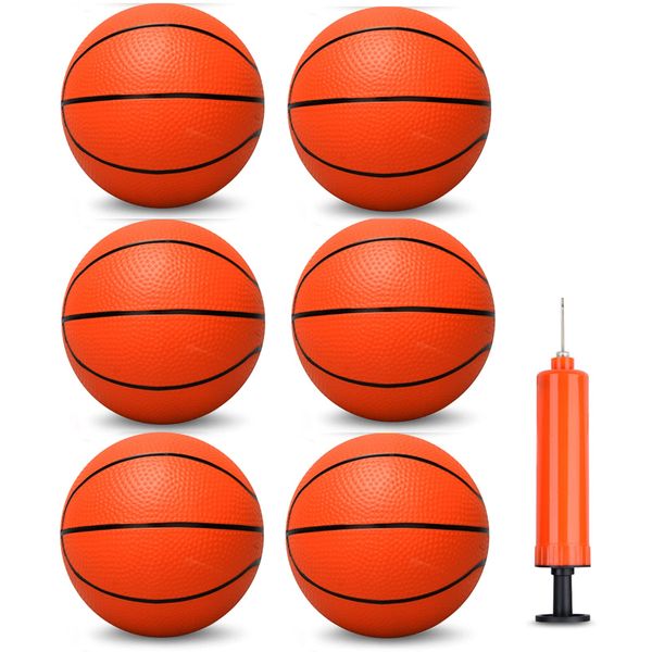 Umnodobn 6 Inch Mini Basketballs for Toddlers Kids Teenagers, 6 Pack 6" Basketball Set with Pump Durable PVC Basketballs for Mini Over Door Hoop Pool Beach Balls for Swimming Pool, Indoor, Outdoor