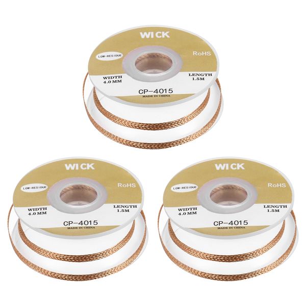 sourcing map Solder Wick Braid No-Clean Desoldering Wick Braid 0.16 Inch Width 5 Feet Length for Remove The Solder Electrical Components 3 Pack